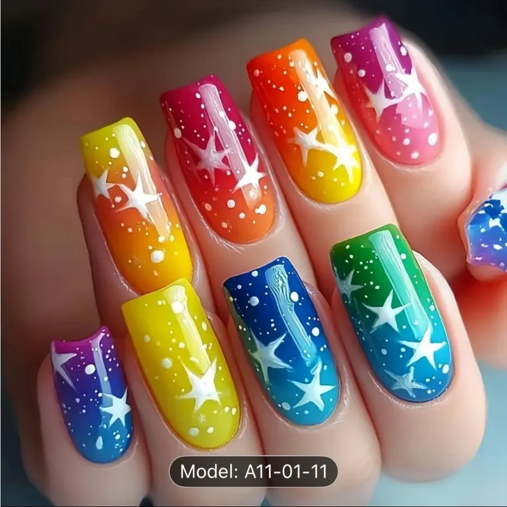 Colorful Butterfly & Floral Nail Art Press-On Nails Glossy Designs - Picture 2 of 5
